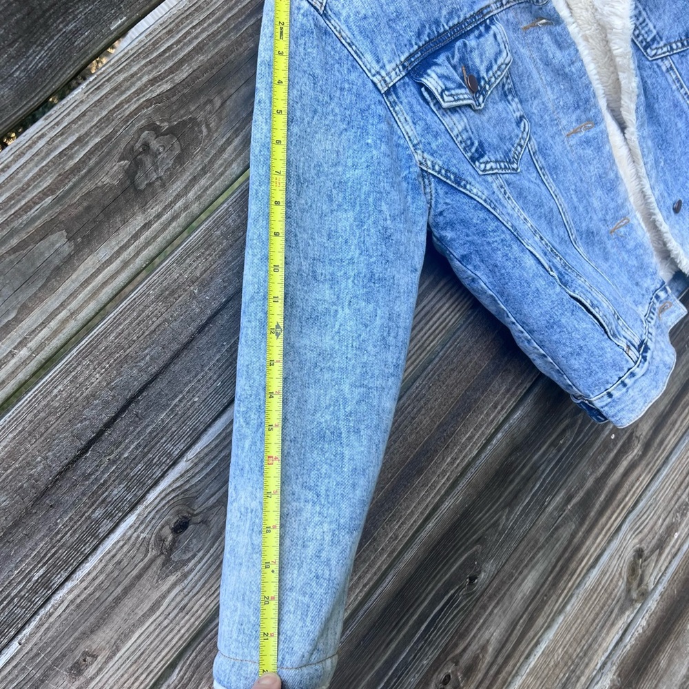A.Peach Oversized Retro Denim Jacket Extremely Soft Faux Fur Lining - Picture 11 of 12